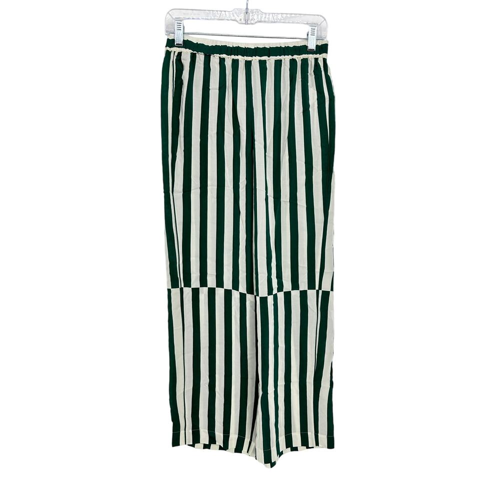 AYR The Flow State Pants Womens Size Medium High Waist Green Stripe Silk Blend